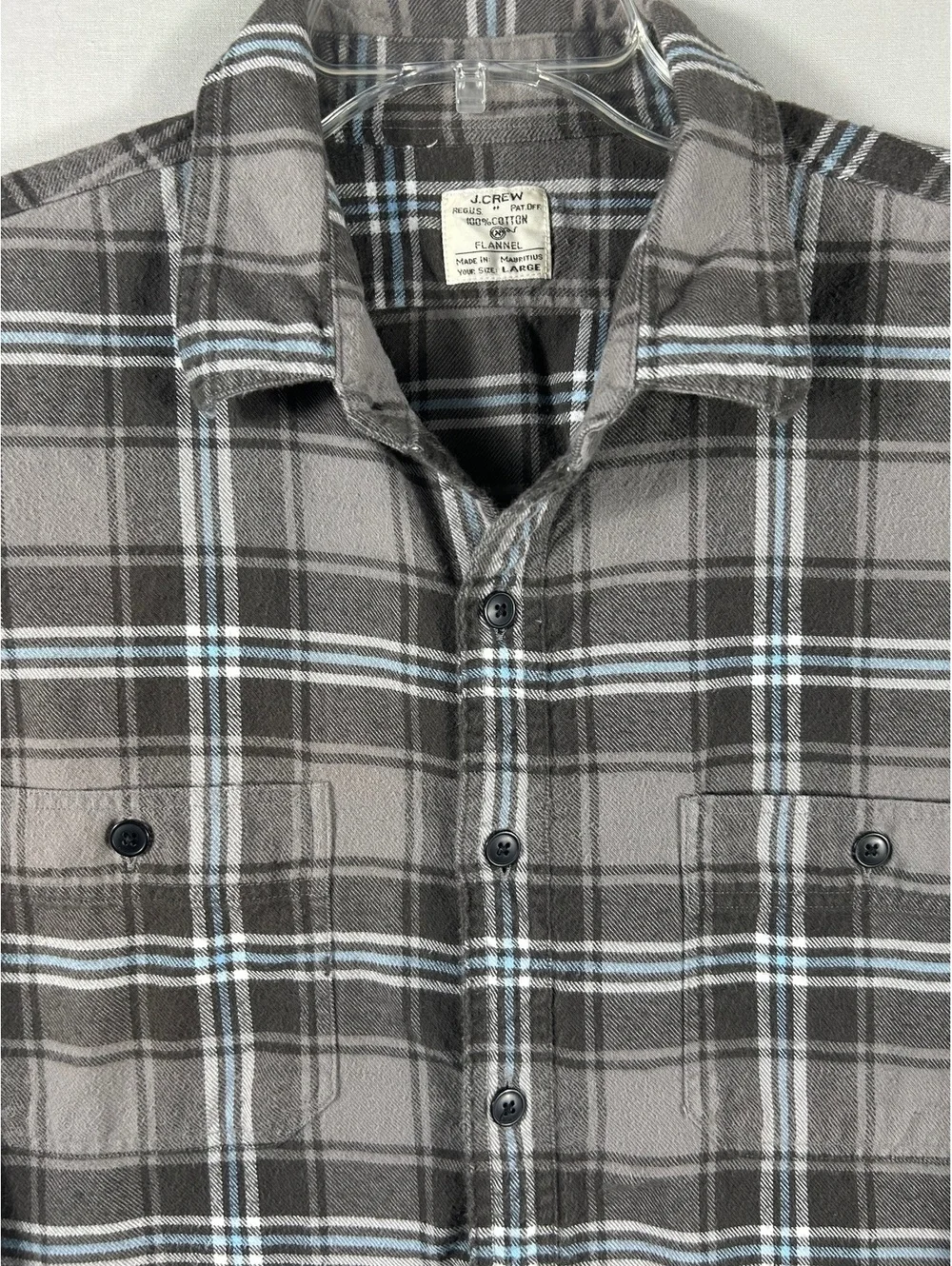 J.Crew Mens Large Gray Light Blue Plaid Soft Flannel Long Sleeve Shirt